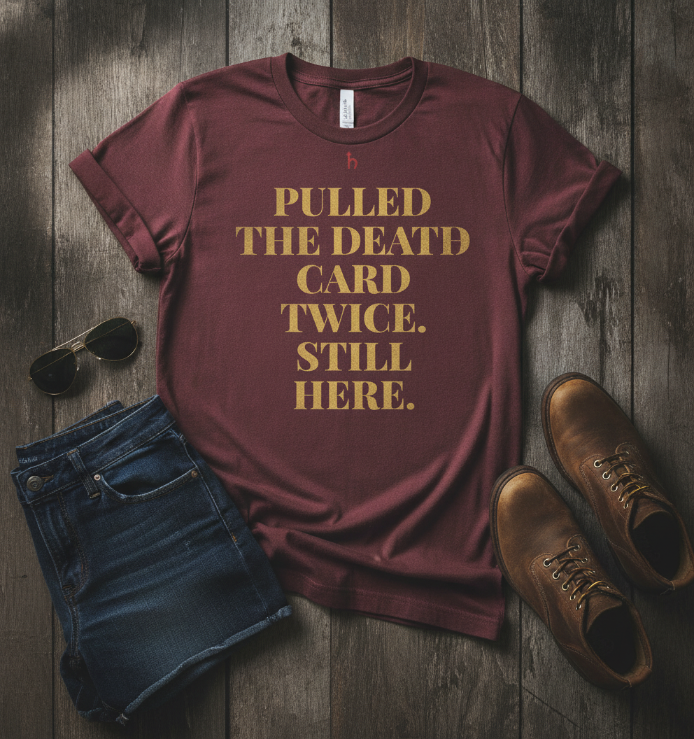 Death Card Twice Tee — Still Here | Tarot Oversized