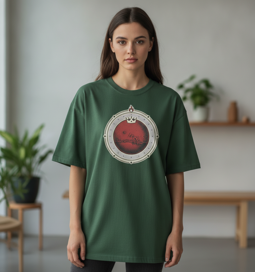 Mangal Mars Graphic Oversized Tee – Forest Green Terry Knit