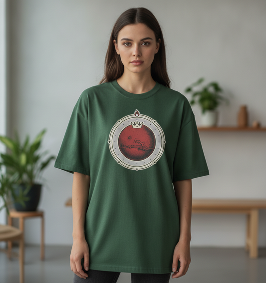 Mangal Mars Graphic Oversized Tee – Forest Green Terry Knit