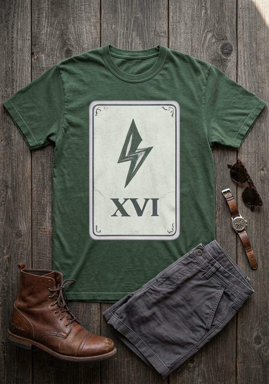 The Tower Tarot Card XVI Oversized Tee – Forest Green Terry