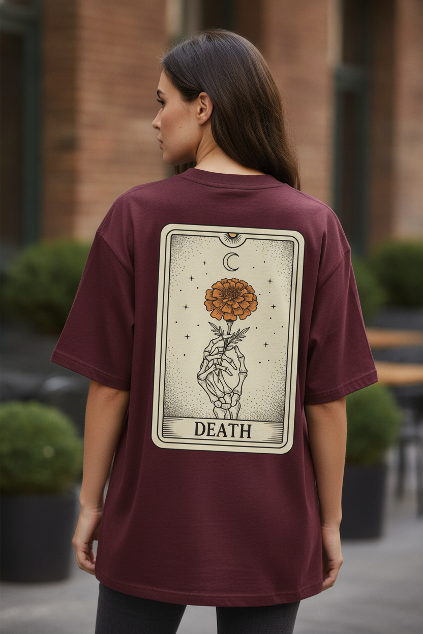 Death Card Twice Tee — Still Here | Tarot Oversized