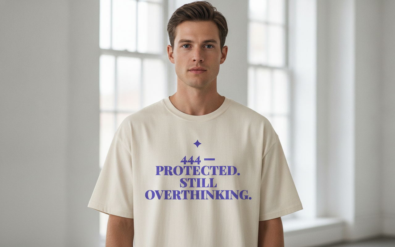 444 Angel Number Tee — Protected. Still Overthinking.