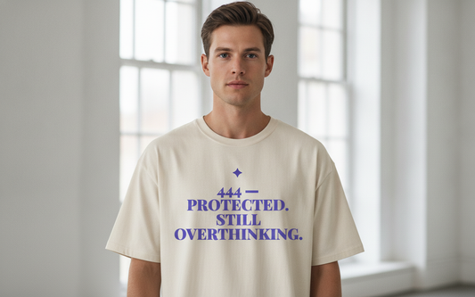 444 Angel Number Tee — Protected. Still Overthinking.
