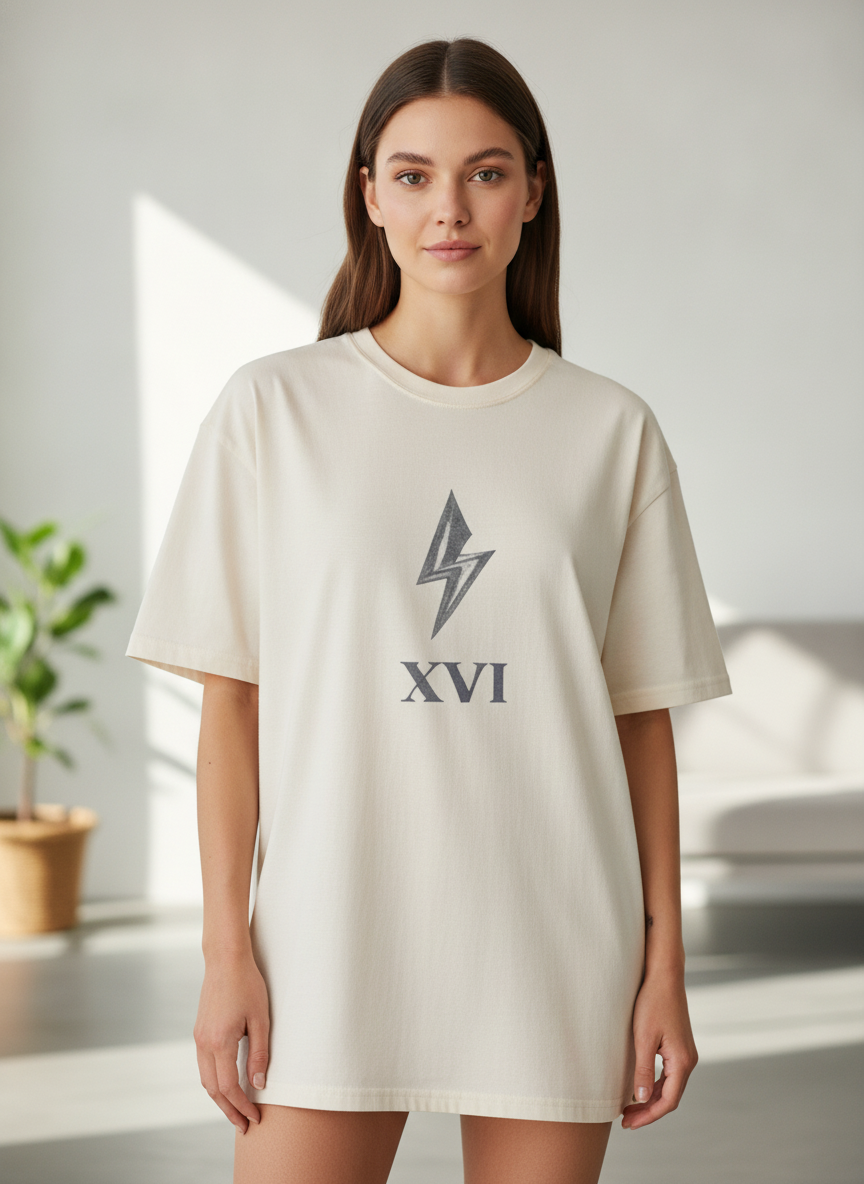 Tower XVI Lightning Bolt Oversized Tee – Off-White Terry