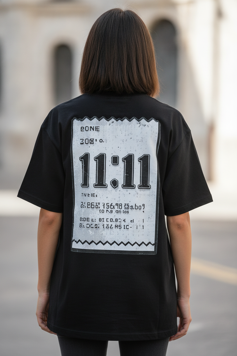 11:11 Manifestation Tee — Black Oversized Cotton T-Shirt