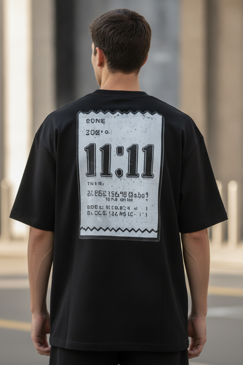 11:11 Manifestation Tee — Black Oversized Cotton T-Shirt