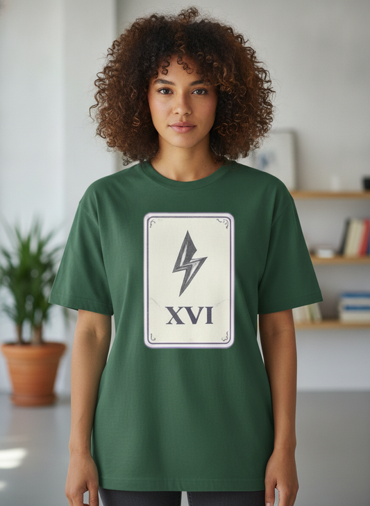 The Tower Tarot Card XVI Oversized Tee – Forest Green Terry