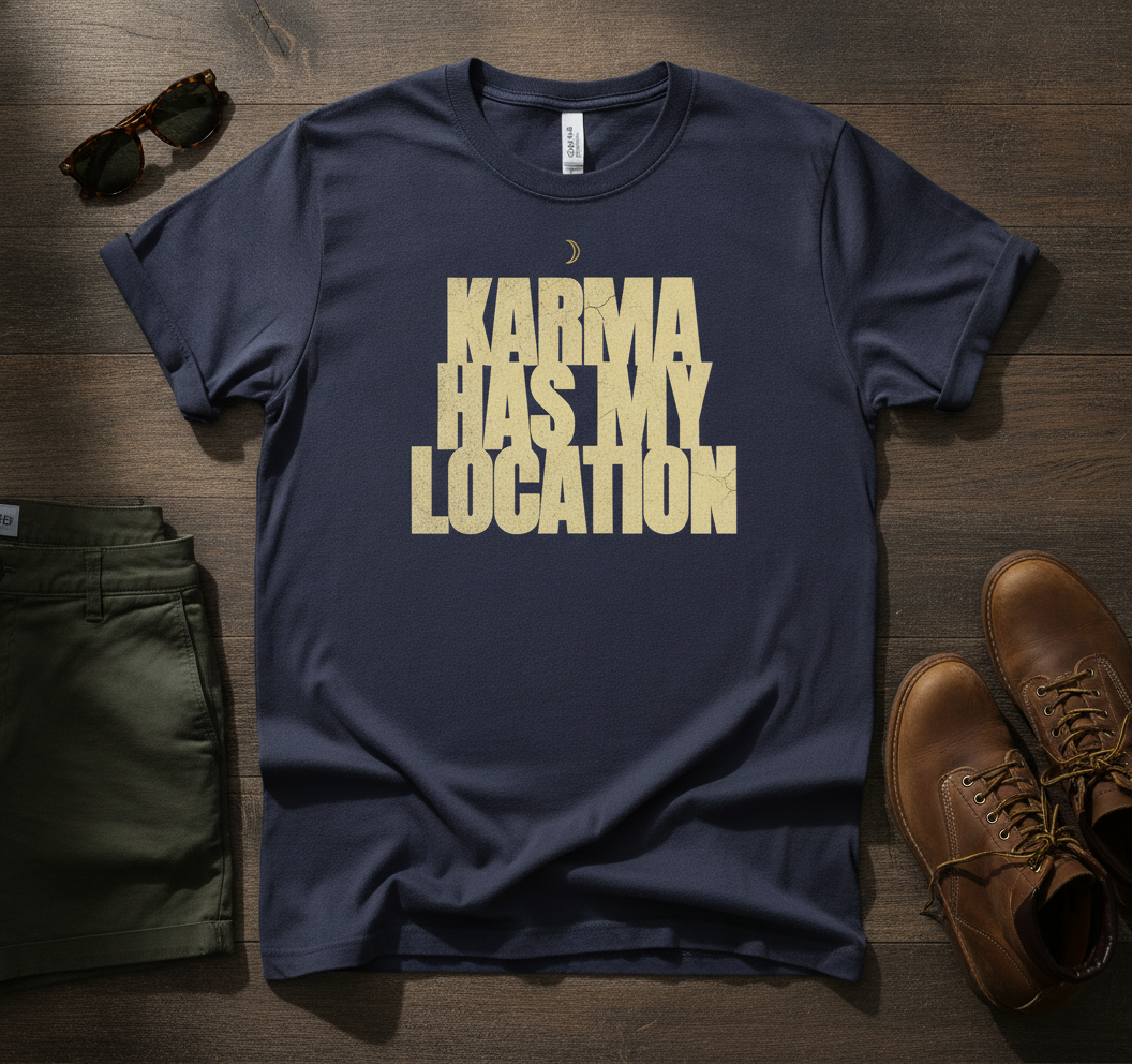 Karma Has My Location Oversized Tee — Navy