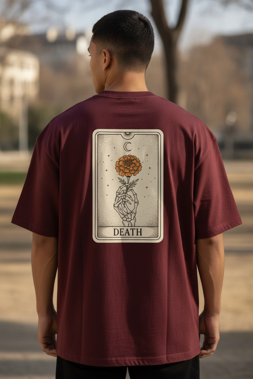 Death Card Twice Tee — Still Here | Tarot Oversized