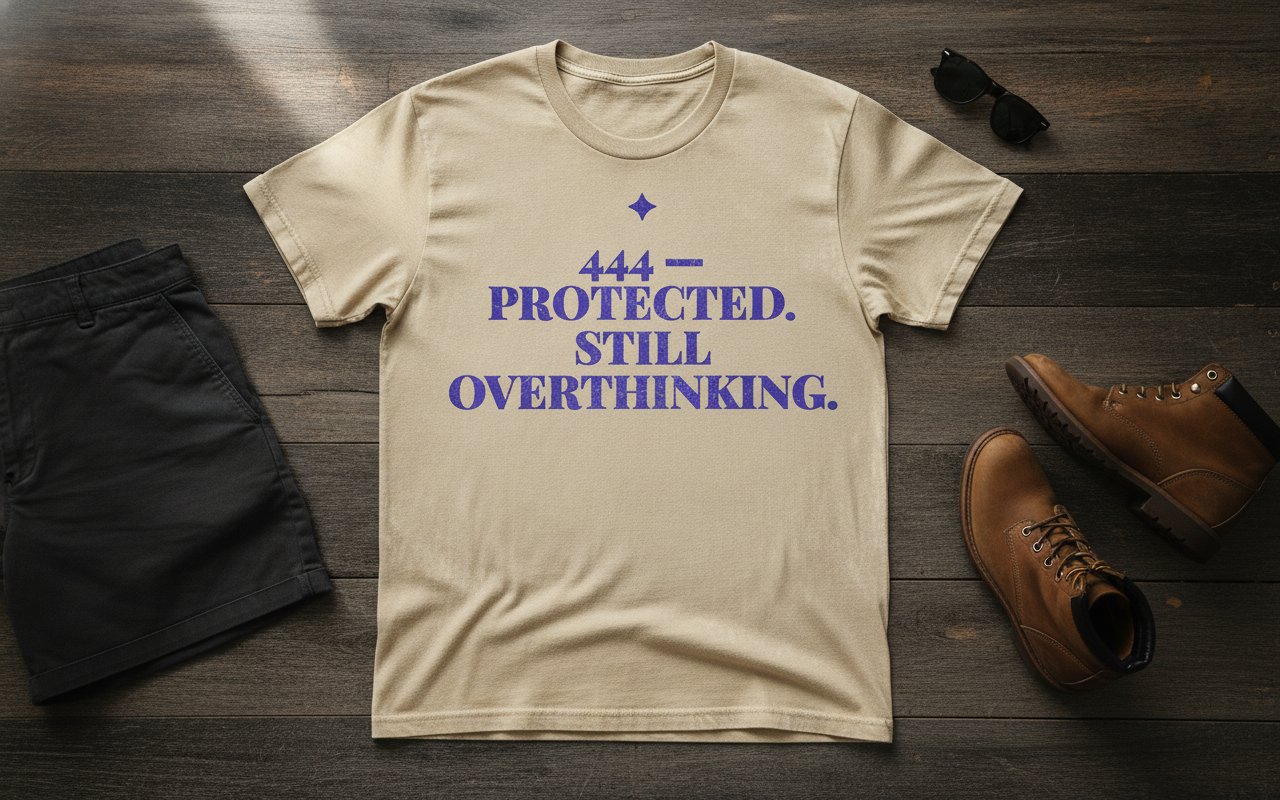 444 Angel Number Tee — Protected. Still Overthinking.