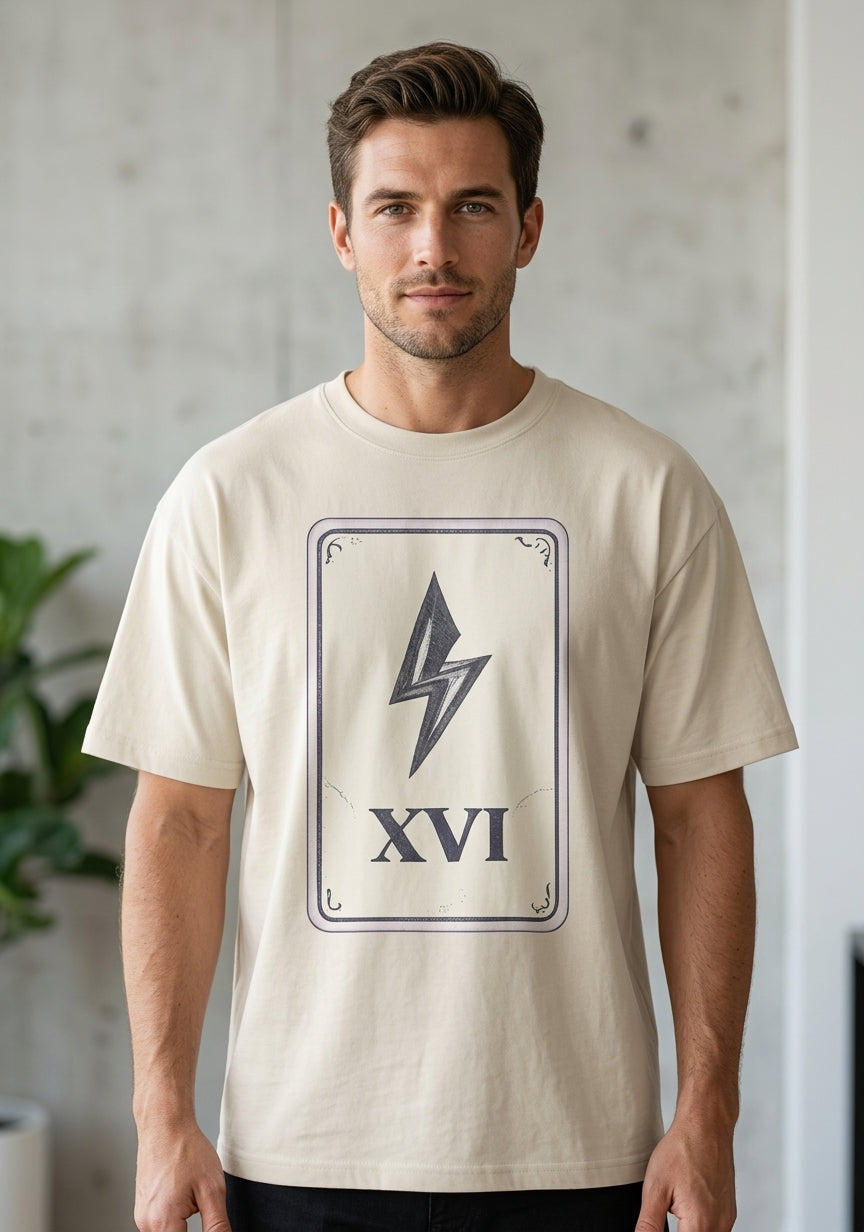 Tower XVI Lightning Bolt Oversized Tee – Off-White Terry