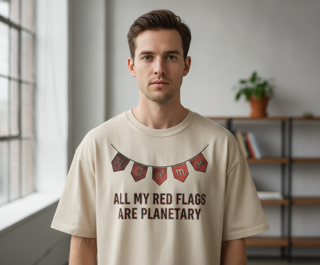 Astrology Unisex Oversized Tee - All My Red Flags Are Planetary
